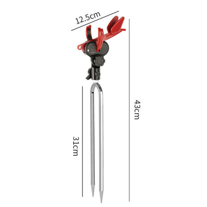Adjustable fishing rod holder with ground spike for shore fishing