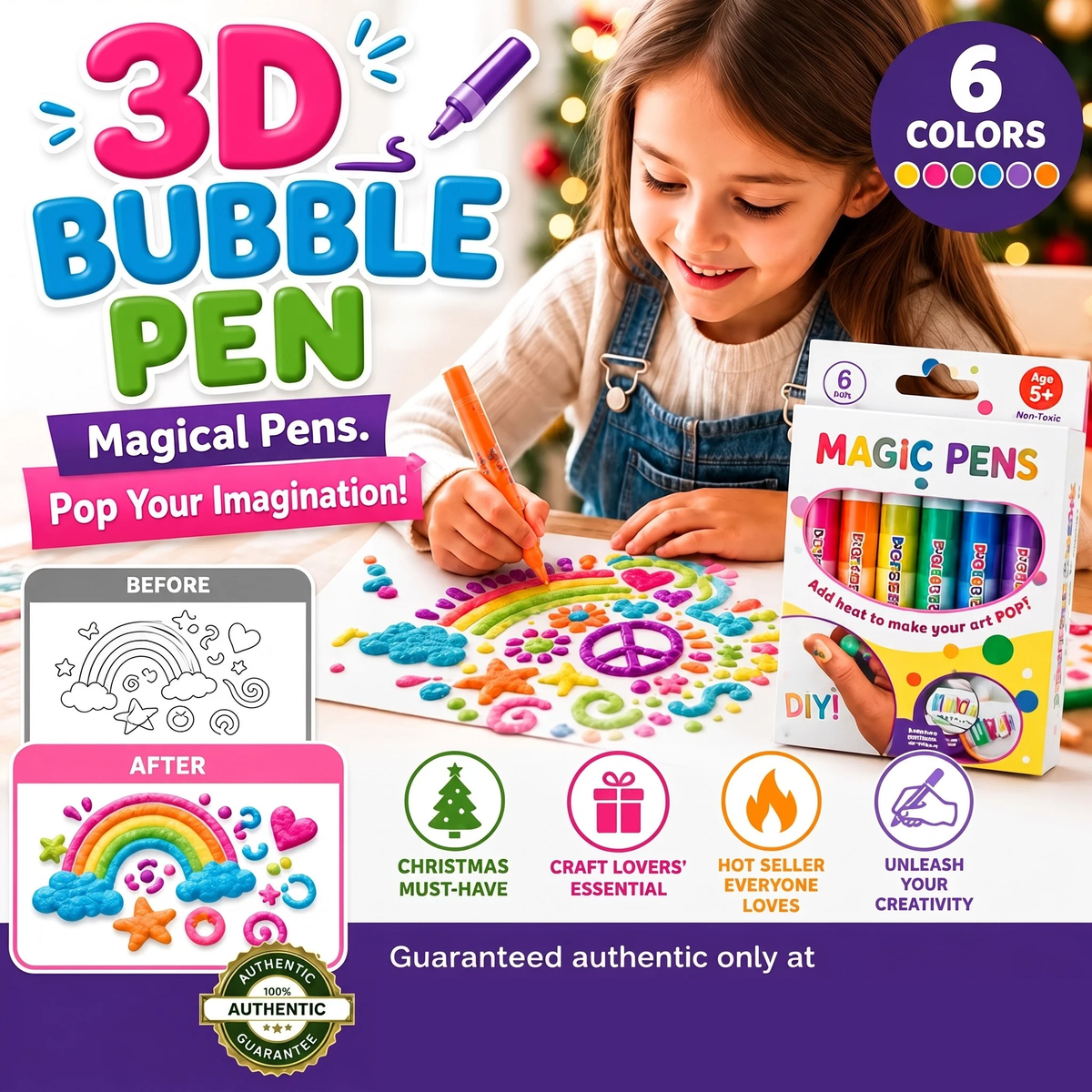 🌟Magic Puffy Pens – Draw 3D with one stroke!🎄DIY Bubble Popcorn Drawing Pens