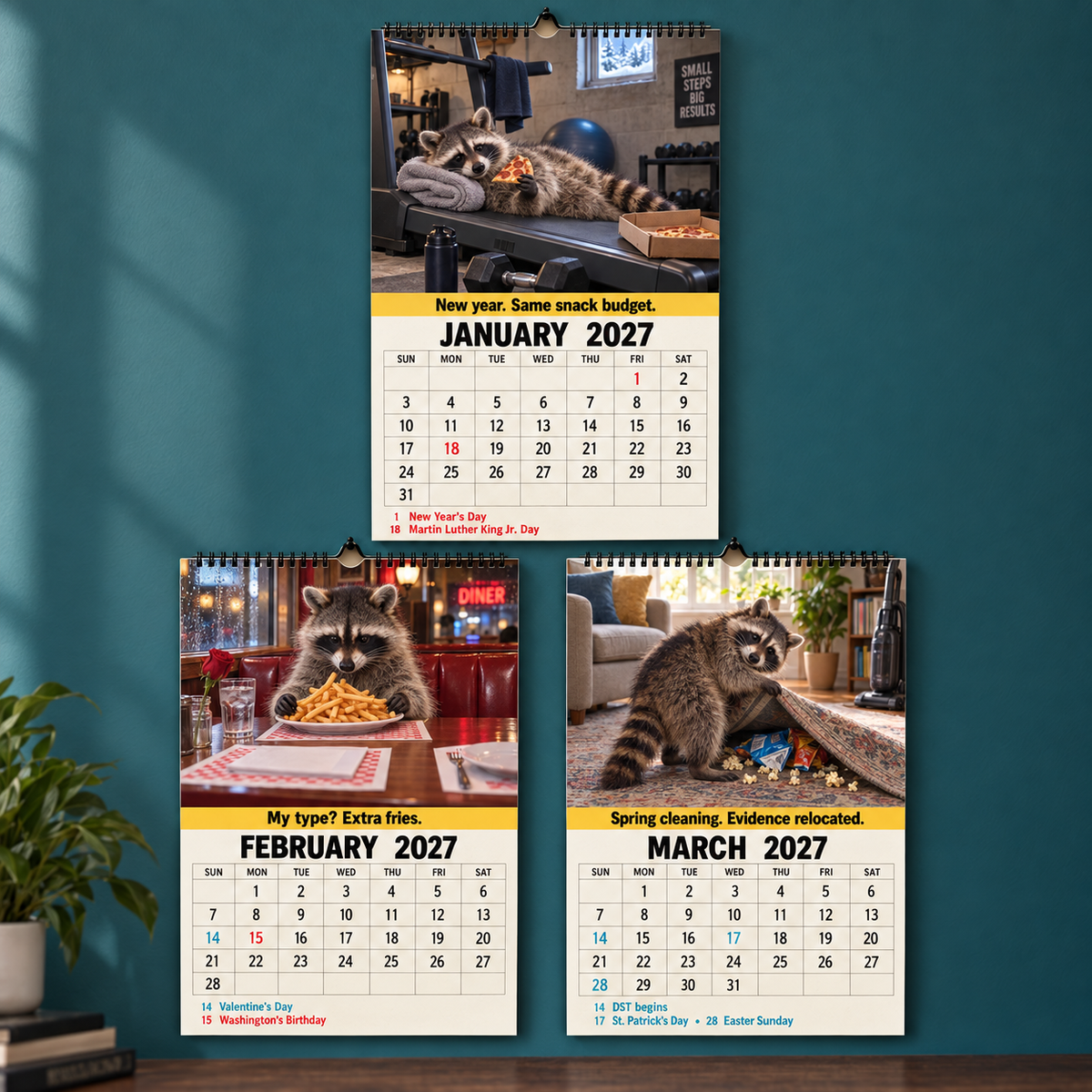 Trash Panda Energy 2027 Wall Calendar – Funny Raccoons & Everyday Chaos