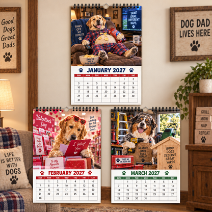 Dad Bod Dogs 2027 Wall Calendar‑ Grill, Mow, Nap, Repeat, Funny Dog Dad Humor Wall Calendar