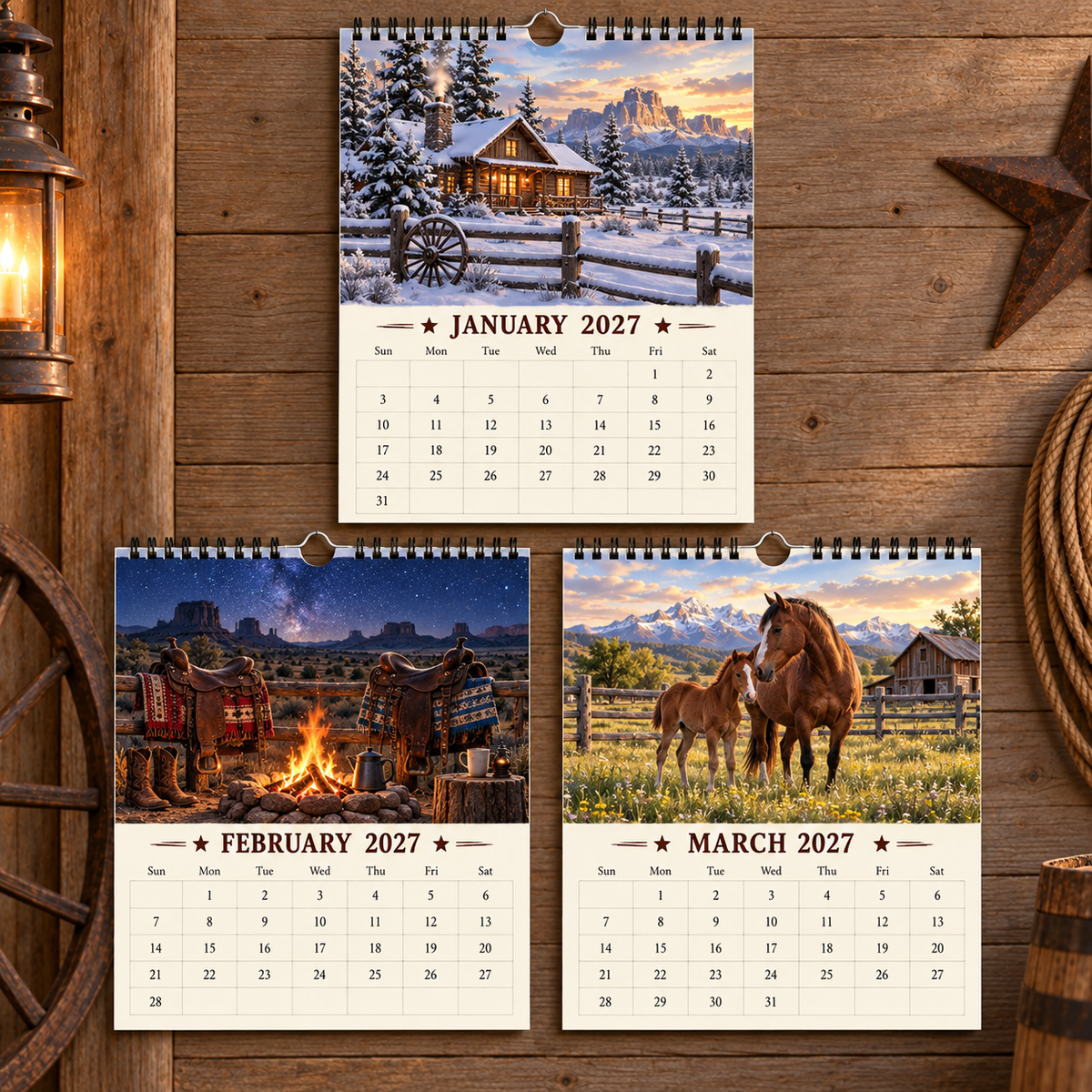 American West 2027 Wall Calendar – Dust, Denim & Open Roads, Vintage Western Cowboy Scenery Art Calendar