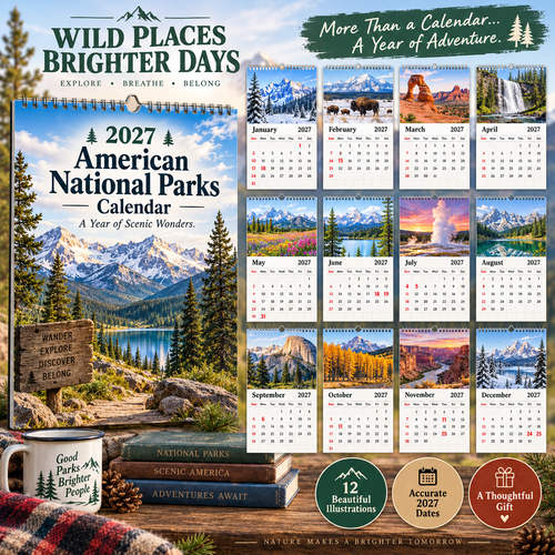📅 2027 American National Parks Calendar｜A4 Hanging Calendar