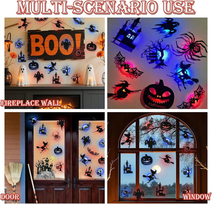 🔥49% OFF - 🎃8 Pack Halloween LED Silhouette Wall Light Stickers, Battery Powered Peel & Stick Decor Lights
