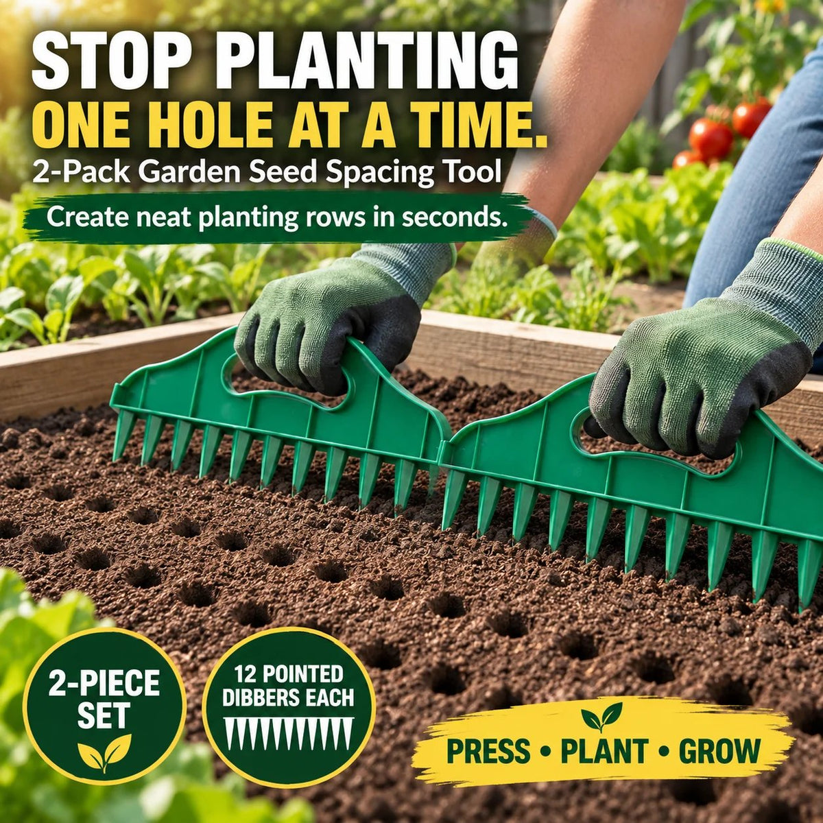 🌱 2-Pack Garden Seed Spacing Tool – Multi-Row Soil Dibbler & Furrow Maker
