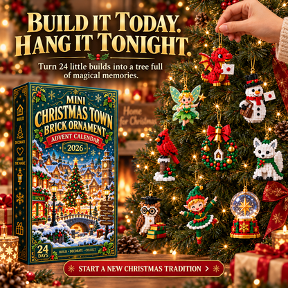 ⏳ Last day to save 49% – 🎄 Mini Christmas Town Brick Ornament Advent Calendar | 24 unique festive buildable town‑themed designs with hanging loops—perfect for decorating Christmas trees, wreaths, and holiday displays 🧱
