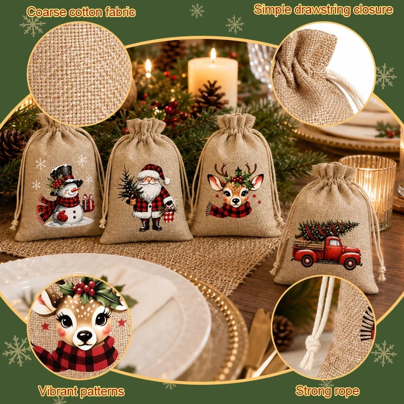 🎄Christmas Drawstring Gift Bags - Pull, Tie, and Make Every Little Gift Feel More Festive🎁