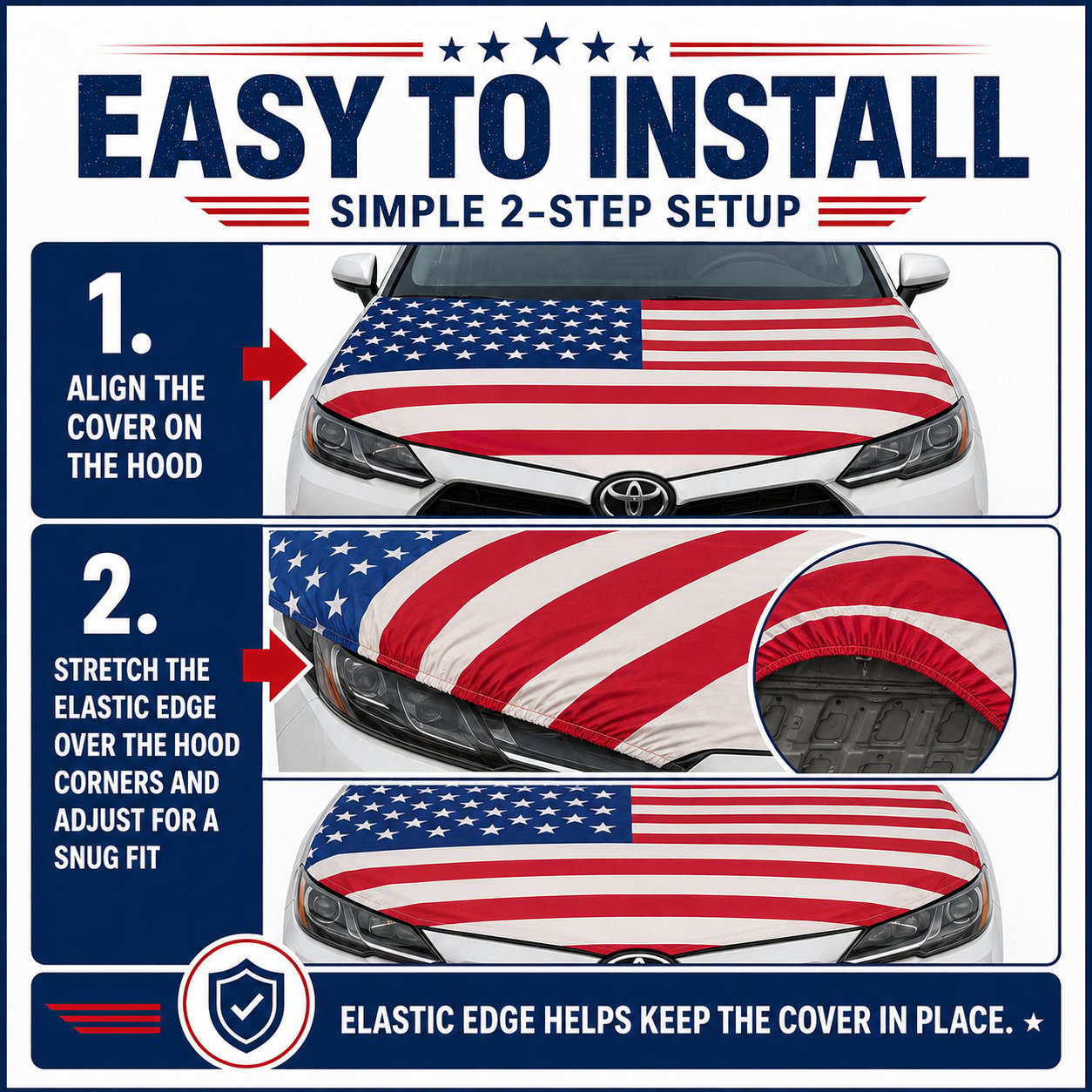🇺🇸 Universal American Hood Flag Cover 🔥 Secure Buckle Design for Stable Highway Driving 🦅 Fits Most Cars, SUVs & Pickups[Buy 2 Free Shipping]