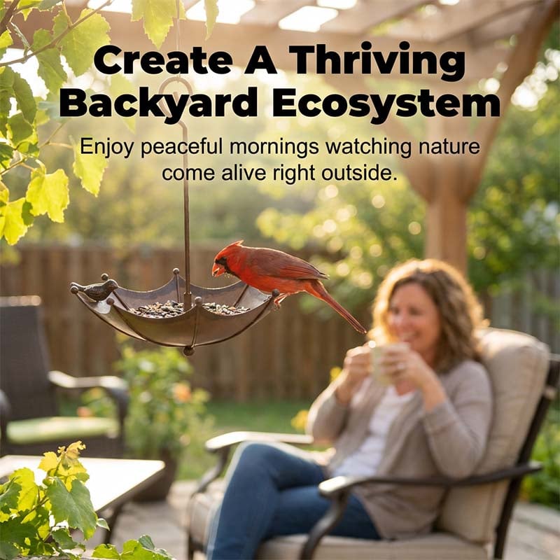 🐦 49% OFF NOW! ✨ Hanging Umbrella Bird Feeder & Bath – Dual-Use, Rust-Resistant, Vintage Style & Perfect for Garden Decor ☂️