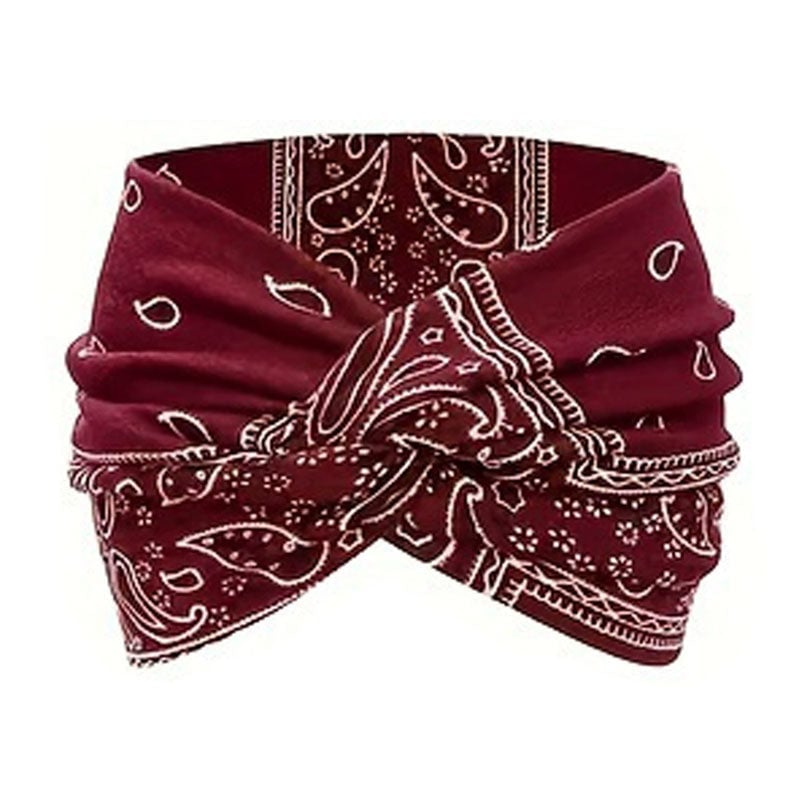 Bohemian-style hairband with a paisley print, wide elasticated hairband