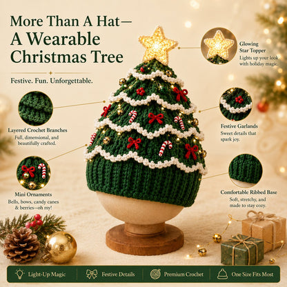 🎄Complete Light-Up Christmas Tree Crochet Hat DIY Kit