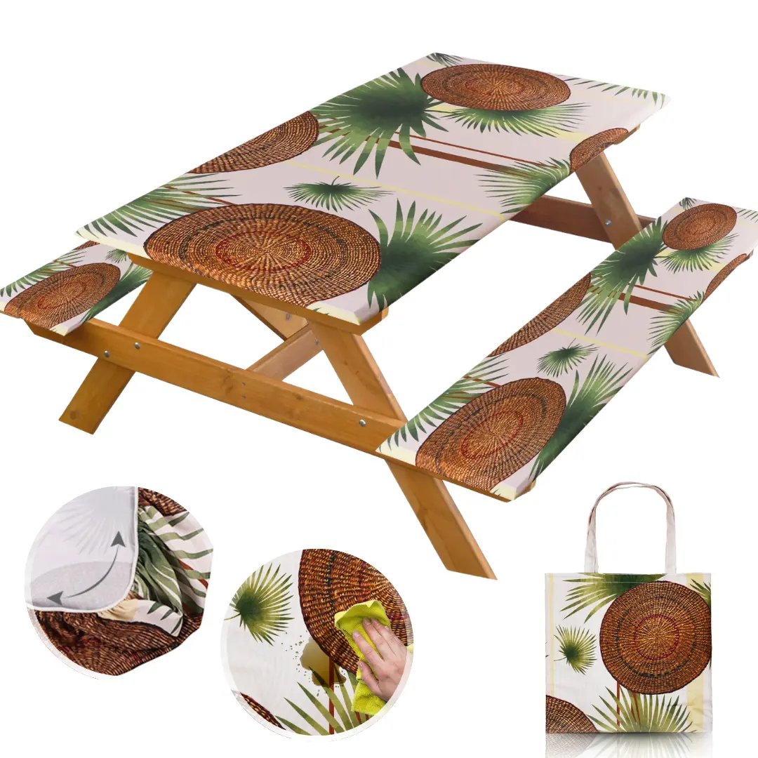🧺 RNOONY Stretch Picnic Tablecloth Set | Bench Covers + Carry Bag Included 👜