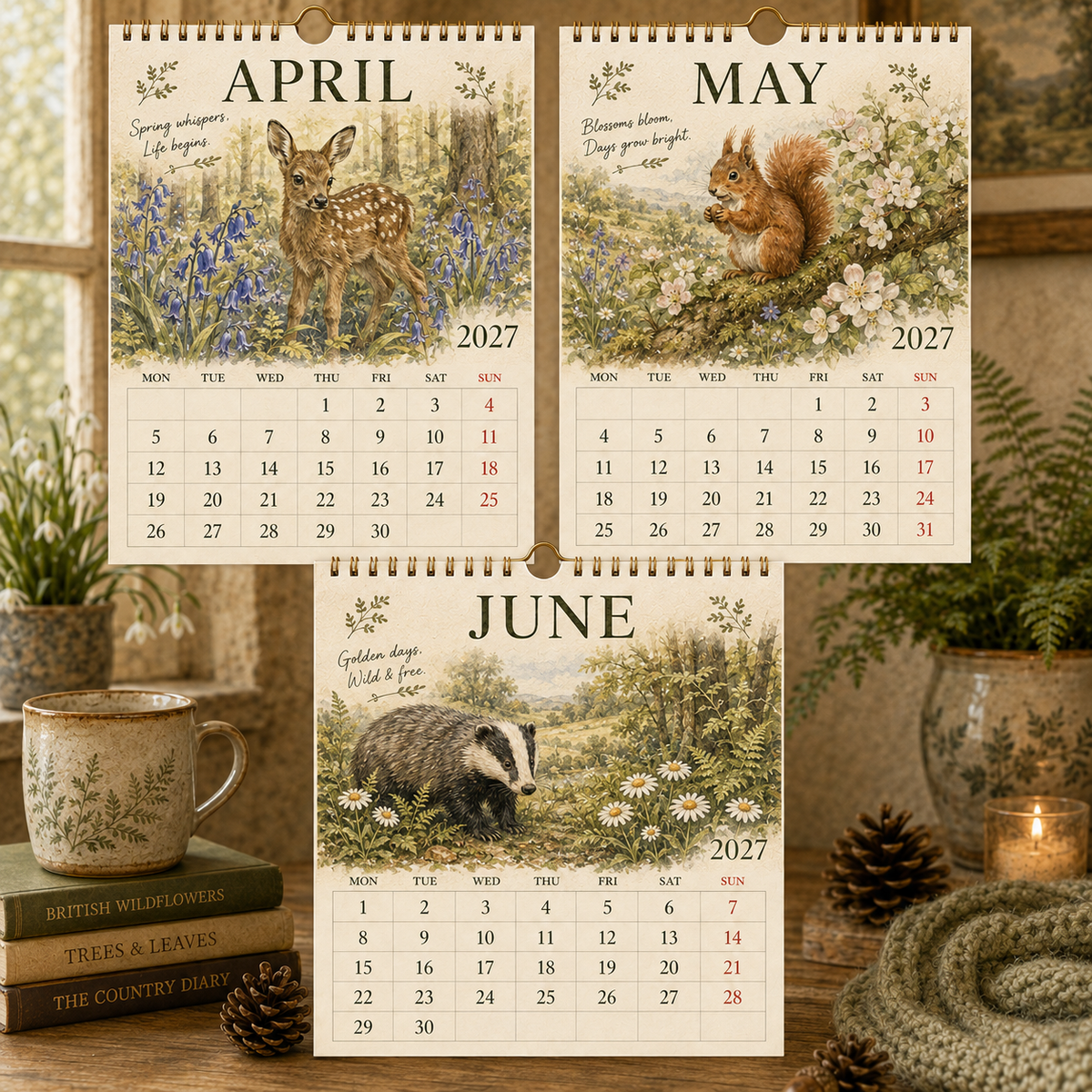 2027 British Woodland Calendar｜A4 Hanging Calendar