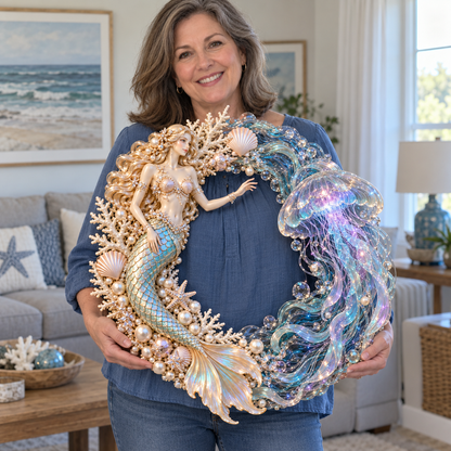 🌊 Ocean Enchantment – Lighted Mermaid & Jellyfish Wreath