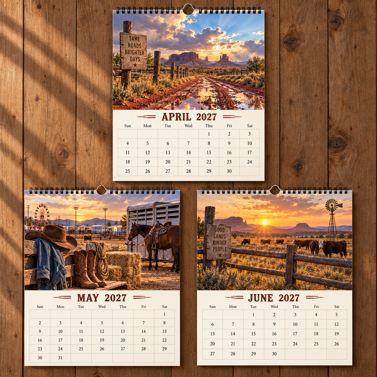 American West 2027 Wall Calendar – Dust, Denim & Open Roads, Vintage Western Cowboy Scenery Art Calendar