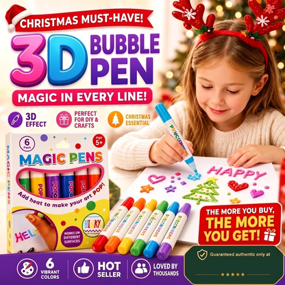 🌟Magic Puffy Pens – Draw 3D with one stroke!🎄DIY Bubble Popcorn Drawing Pens
