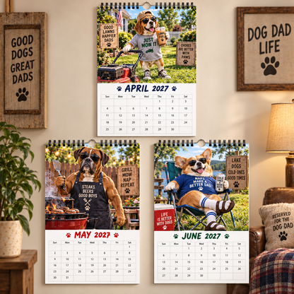Dad Bod Dogs 2027 Wall Calendar‑ Grill, Mow, Nap, Repeat, Funny Dog Dad Humor Wall Calendar