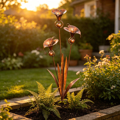 🏡 Three Calla Lilies Garden Stake with Bells