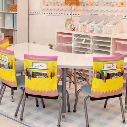 🌈 Classroom Chairback Storage Pockets with Name Slots✏️📚