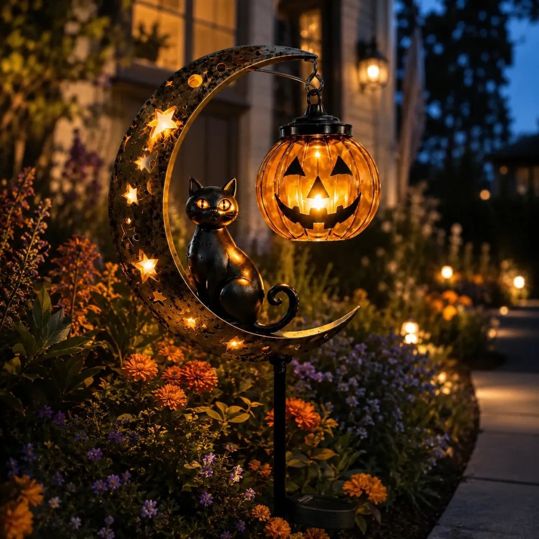 (🎁Halloween Early Bird Special Sale 49% OFF)🎃🐈🌙Pumpkin Moon Garden Stake Light
