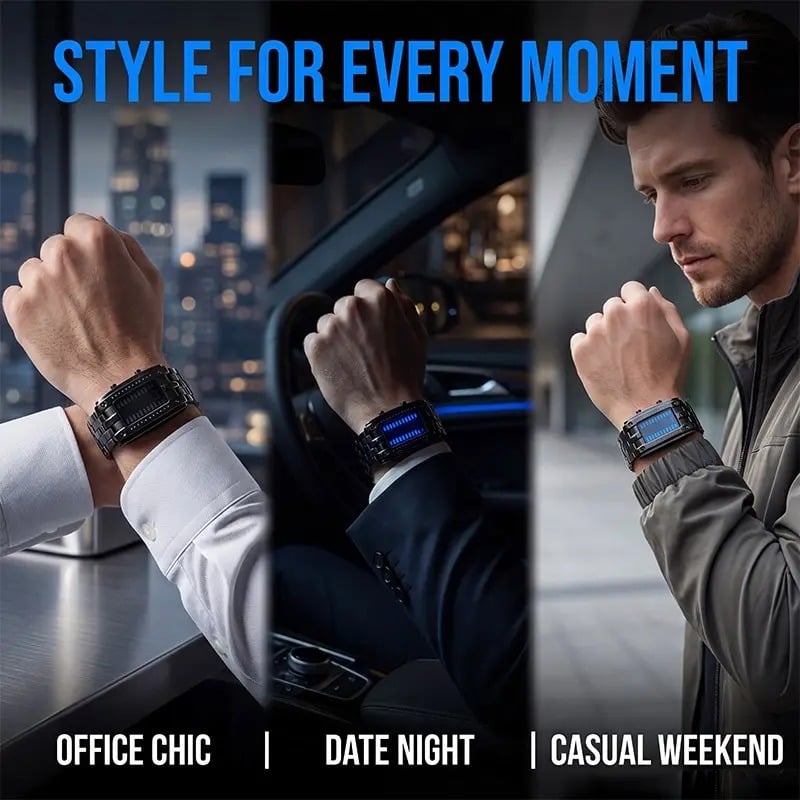 🔥Binary LED Digital Watch, Square Face with Zinc Alloy Band, Unisex Casual Timepiece