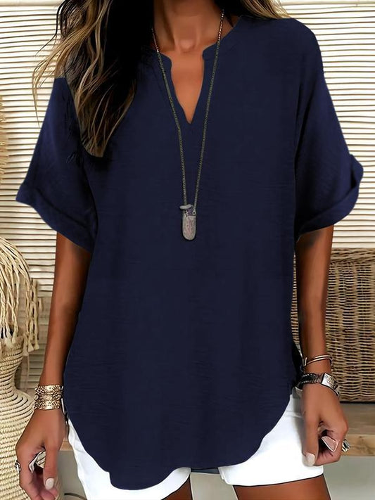 👚Women's Plain Short Sleeve Blouse, Casual Solid Color Top for Daily Wear