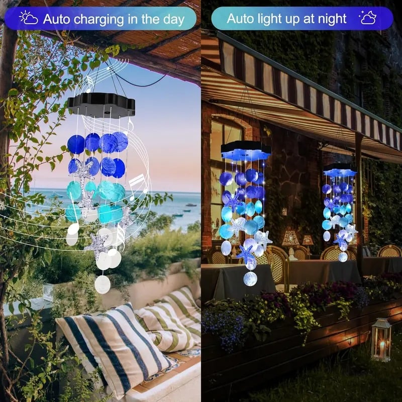 🌈 ✨ Solar-Powered Seashell Wind Chime Light