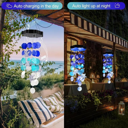 🌈 ✨ Solar-Powered Seashell Wind Chime Light