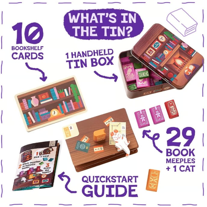 📚🎲Cooperative Stacking Game | Skill & Balance Card and Book Tower Game in Travel Tin
