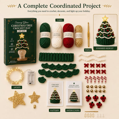 🎄Complete Light-Up Christmas Tree Crochet Hat DIY Kit