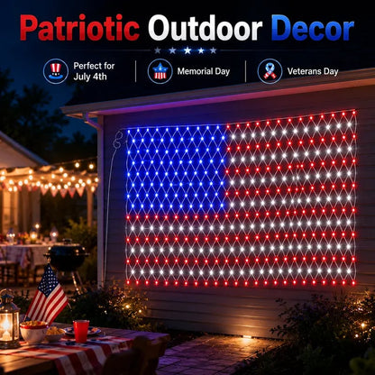 ⚡Hot Sales 🔥Solar American Flag Lights Outdoor American Flag Net Lights