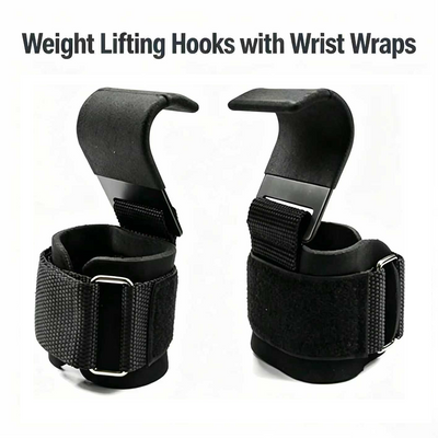 2-in-1  Weight Lifting Hooks with Wrist Wraps