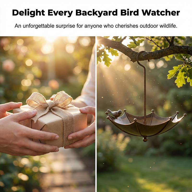 🐦 49% OFF NOW! ✨ Hanging Umbrella Bird Feeder & Bath – Dual-Use, Rust-Resistant, Vintage Style & Perfect for Garden Decor ☂️