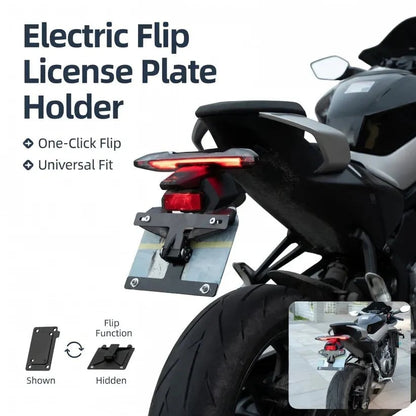 Motorcycle License Plate Holder – One-Touch Electric Flip for Ultimate Convenience