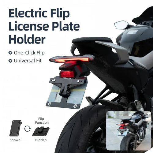 Motorcycle License Plate Holder – One-Touch Electric Flip for Ultimate Convenience