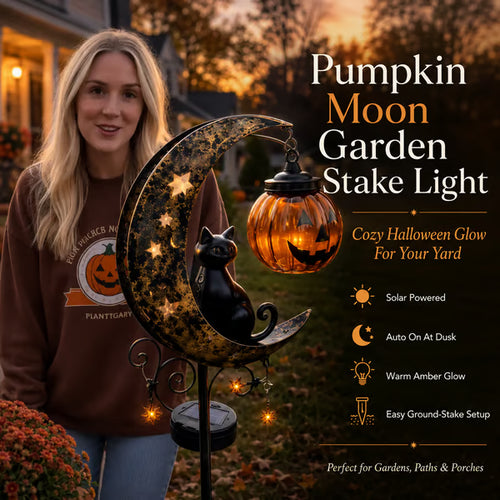 (🎁Halloween Early Bird Special Sale 49% OFF)🎃🐈🌙Pumpkin Moon Garden Stake Light