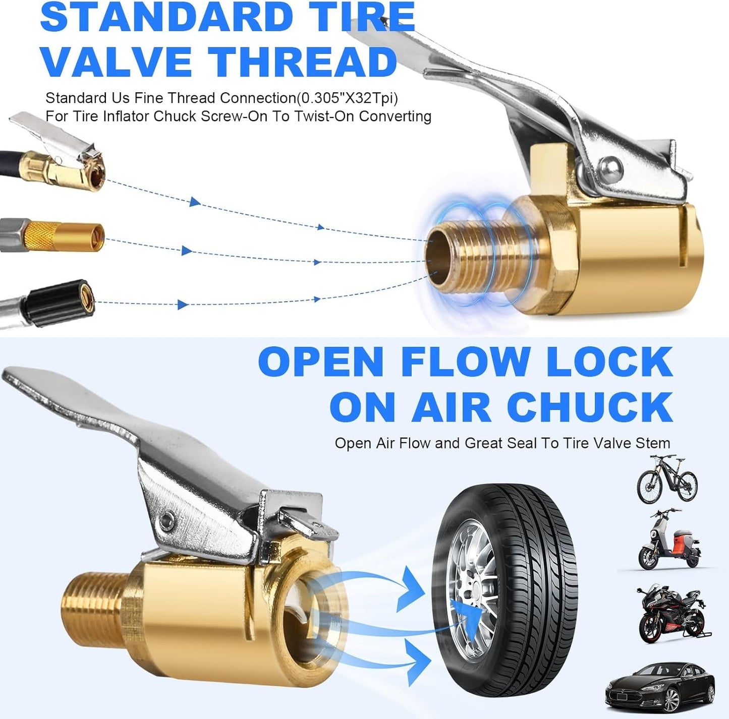 🛠️8mm Tire Air Chuck with Clip Adapter, No Leakage Tire Chucks for Vehicle Inflator Compressor Pump Connect Accessories Tool
