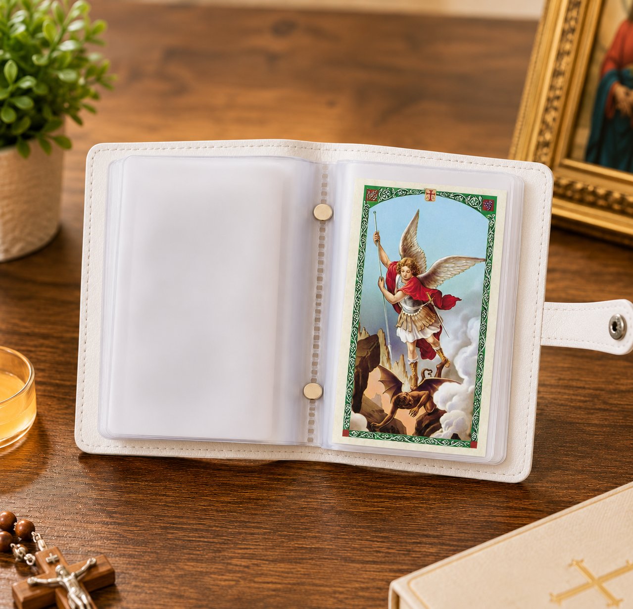 ✝️ Catholic Genuine Leather Holy Card Holder – Pocket Prayer Card Organizer with Snap Closure🙏