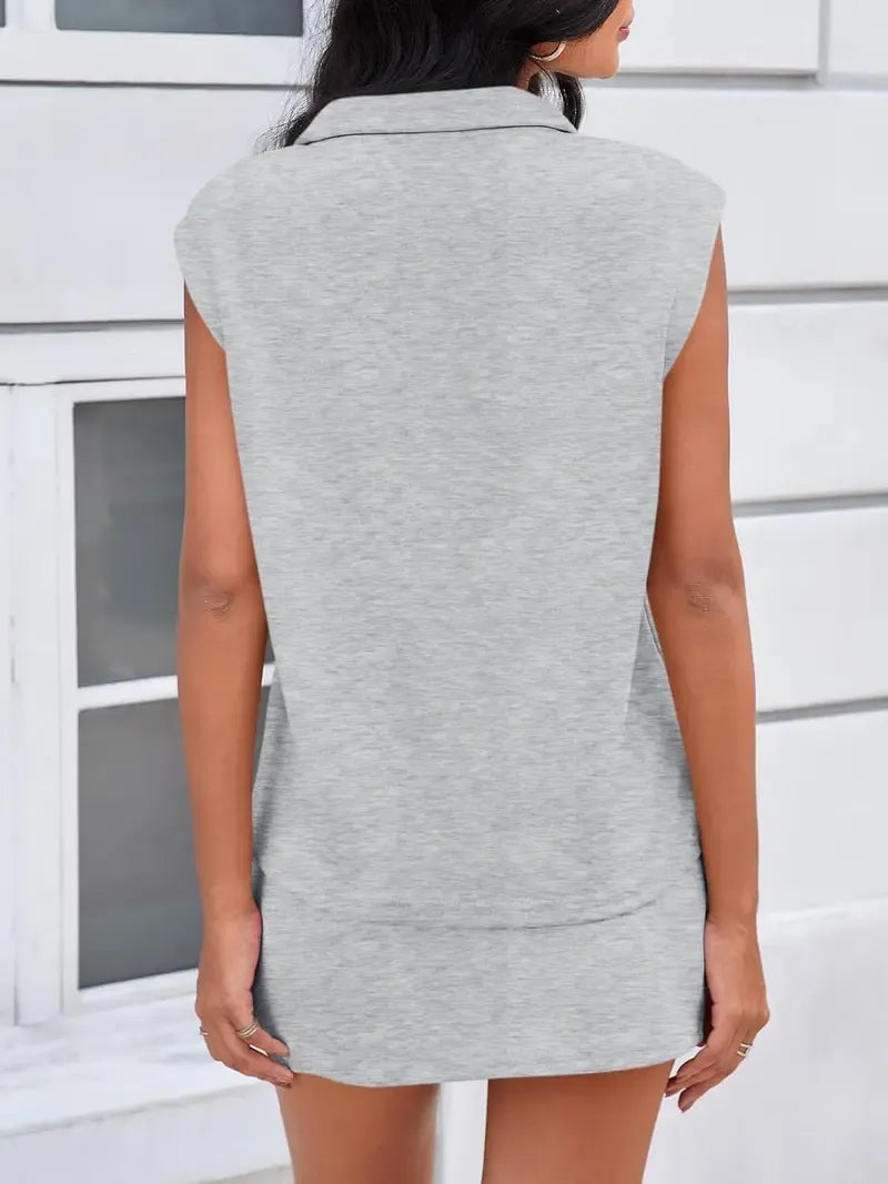 Womens 2 Piece Skirt Sets Summer Sleeveless Half Zip Sweatshirt Athletic Skorts Tennis Outfits Casual Sweatsuits