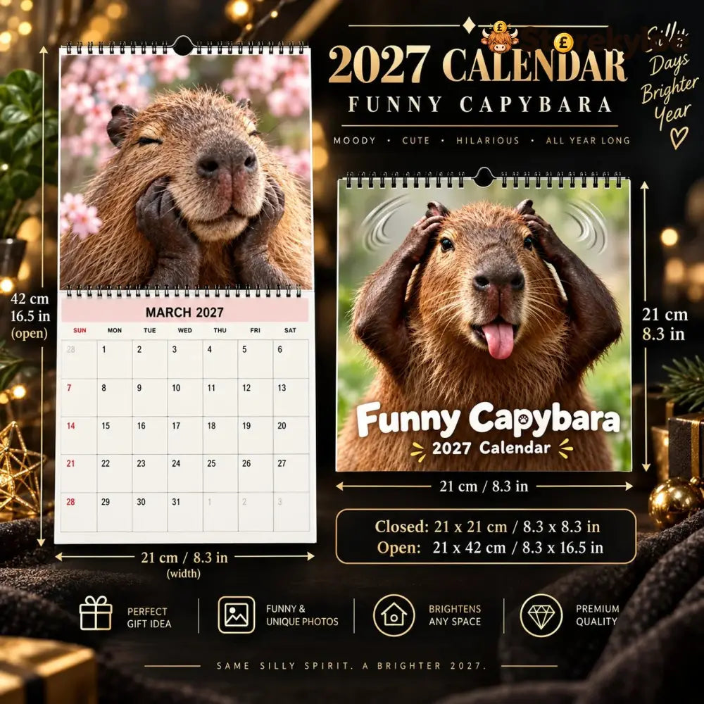 📢📢49% OFF! Funny Capybara 2027 Wall Calendar – 12-Month Cute & Playful Capybara Calendar Spiral Hanging Wall Planner