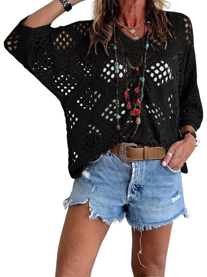 🌿 Handmade Crochet V‐Neck Boho Top | Apricot Summer Essential