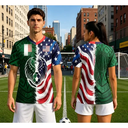 Full Half USA Half Mexico Flag Split Print Soccer Jersey