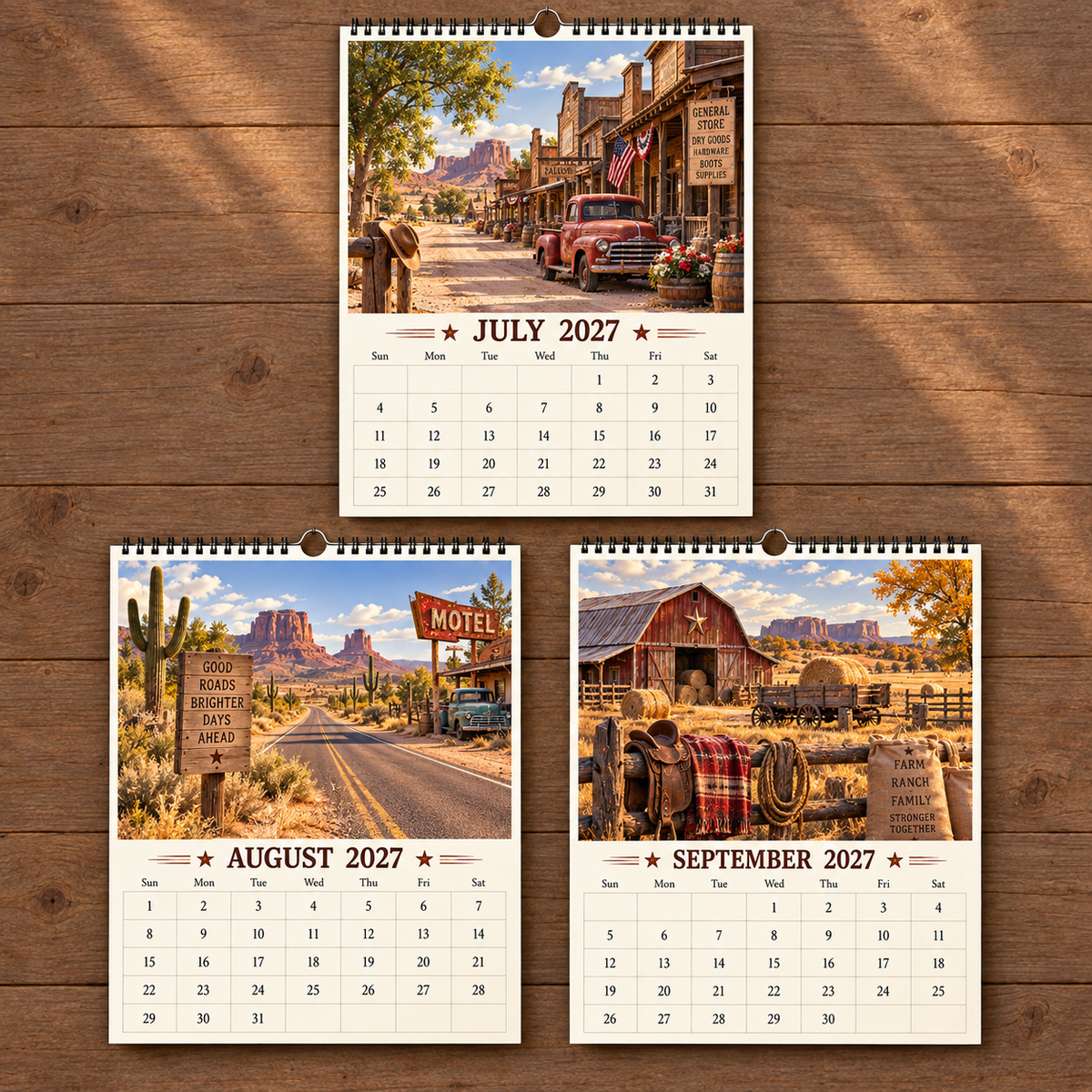 American West 2027 Wall Calendar – Dust, Denim & Open Roads, Vintage Western Cowboy Scenery Art Calendar