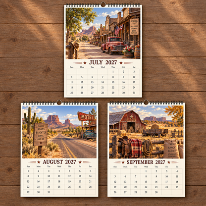 American West 2027 Wall Calendar – Dust, Denim & Open Roads, Vintage Western Cowboy Scenery Art Calendar