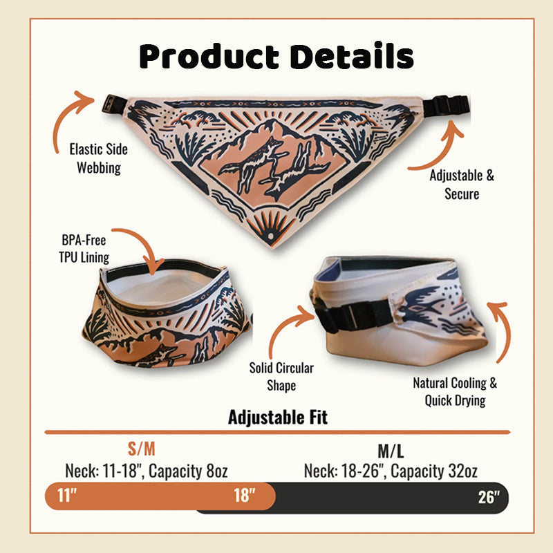 Dog Water Bandana – 2-in-1 Portable Dog Drinking Bowl for Walks, Hiking, Travel & Outdoor Adventures