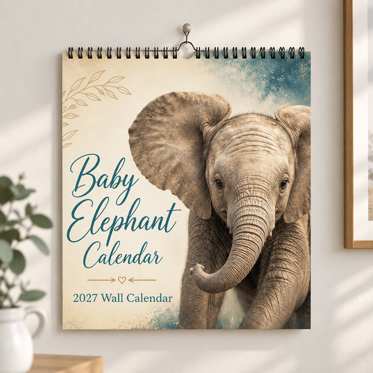 Baby Elephant 2027 Wall Calendar – Cute Baby Elephant Art Calendar, Gift for Wildlife Animal Lovers