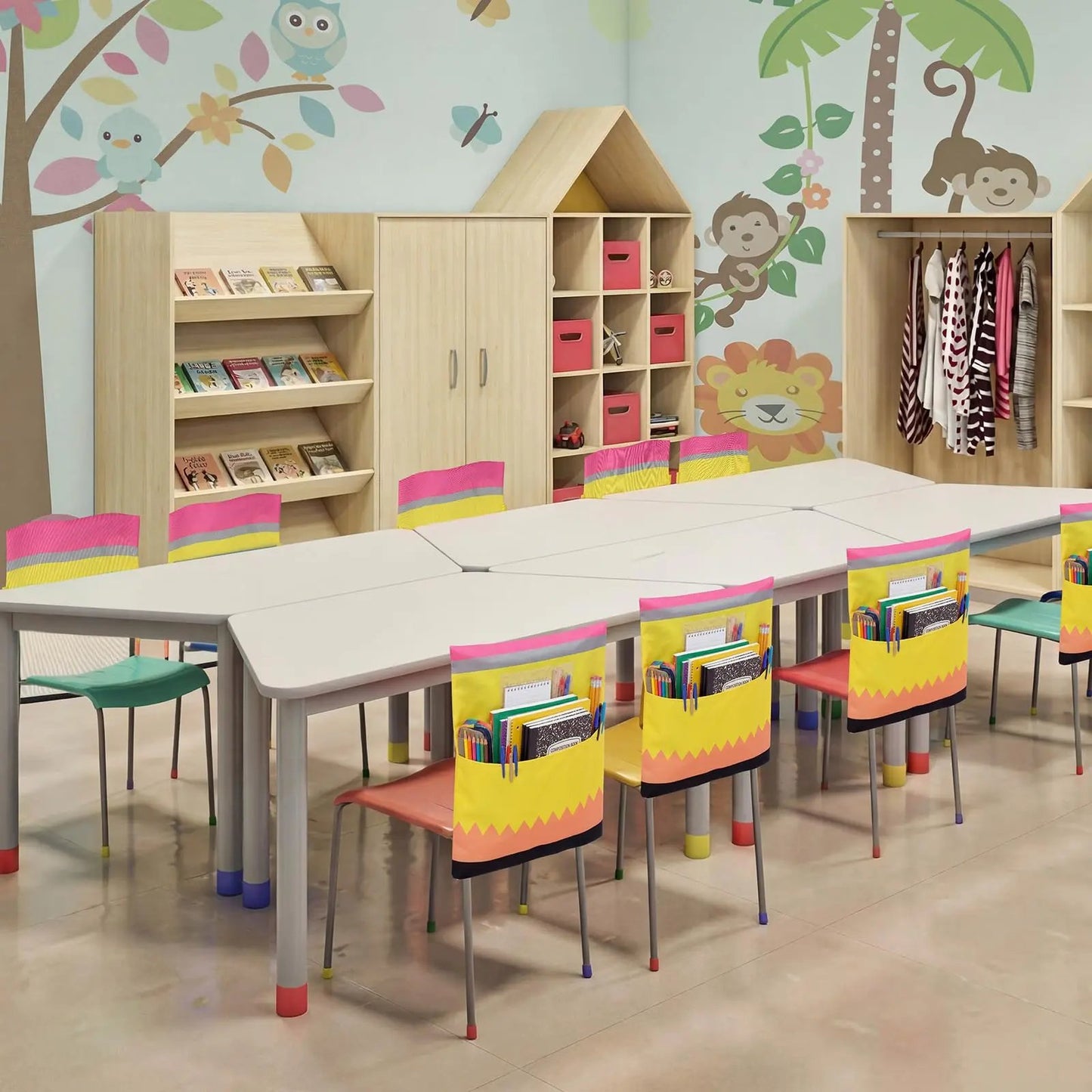 🌈 Classroom Chairback Storage Pockets with Name Slots✏️📚