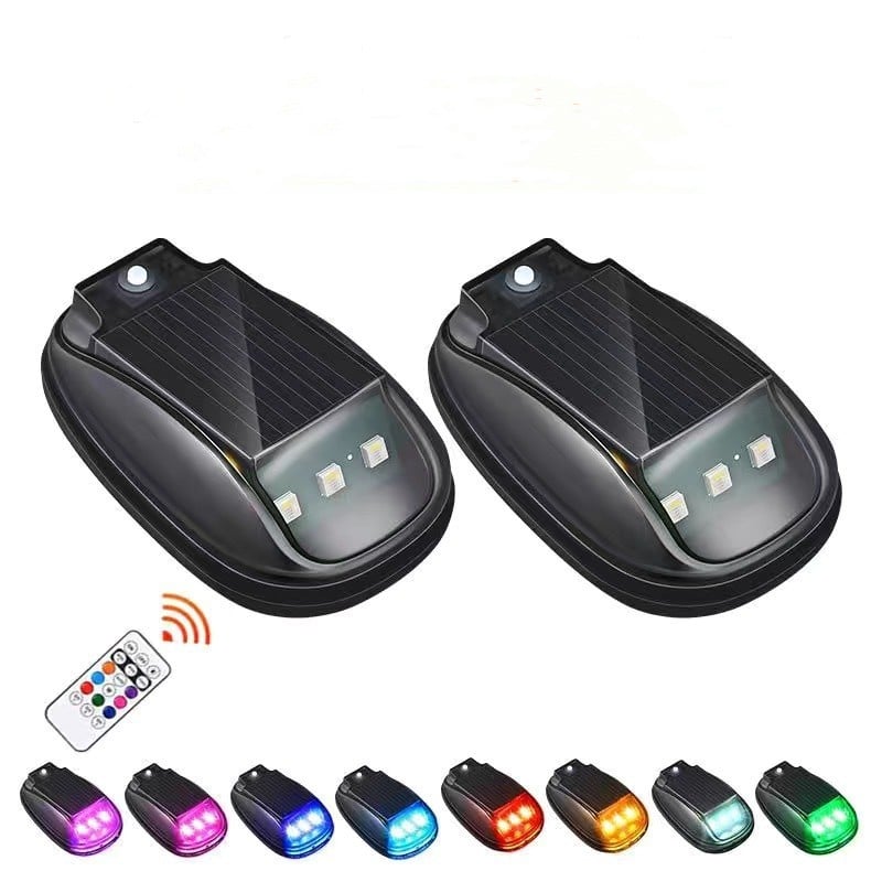 🔥Solar-powered RGB strobe light on car roof with remote control💡