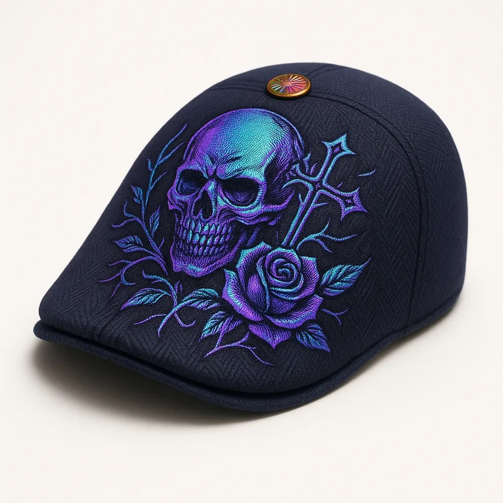 🔥Last Day 50% OFF 💀Handcrafted Skull & Thorn embroidered Flat Cap