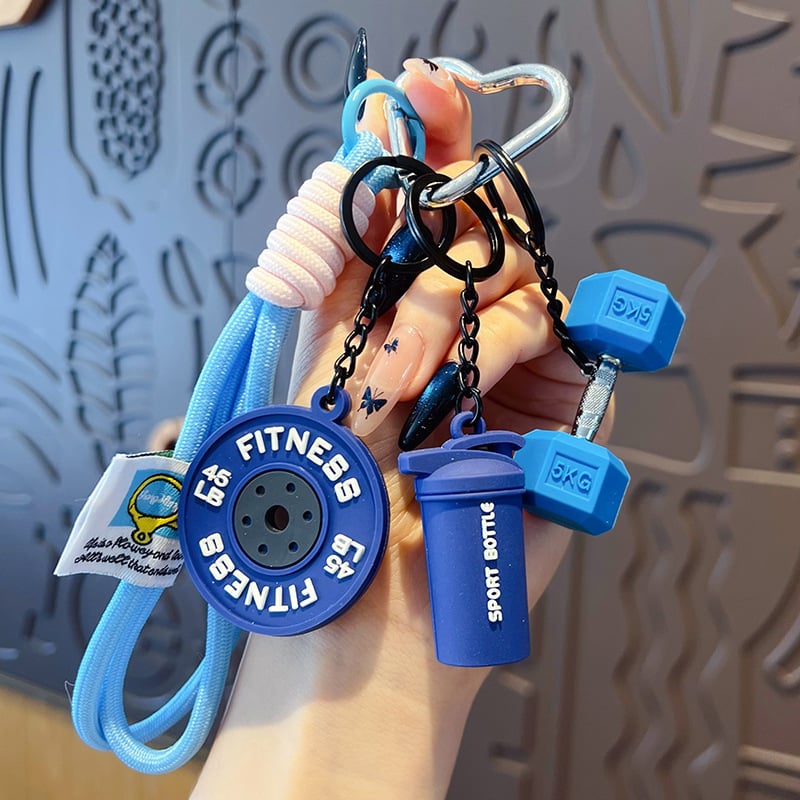 💪 Fitness Keychain Set – Dumbbell, Kettlebell & Weight Plate Pendant