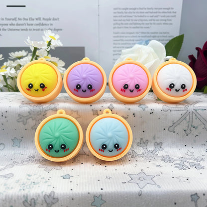 🥟6PS Cute Steamed Bun Keychain – Funny Cartoon PVC Charm for Keys, Bags & Phones